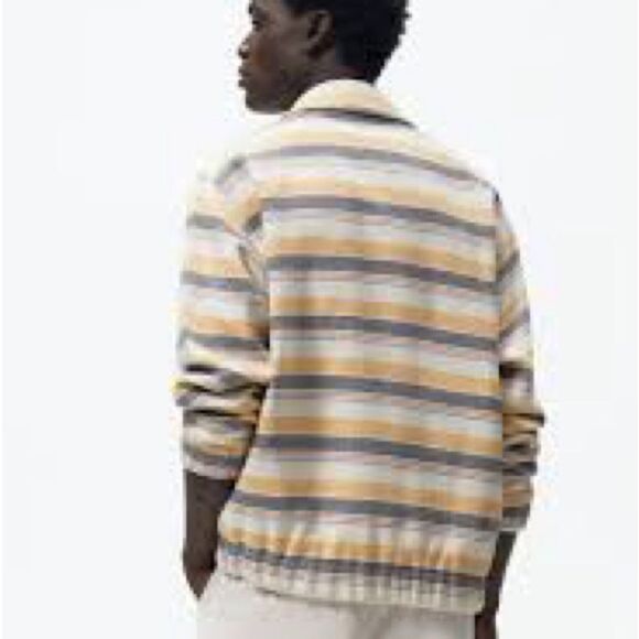 Zara Men’s Striped Beige Yellow Multicolored Structured Button Up Jacket Sz XL - Picture 3 of 15